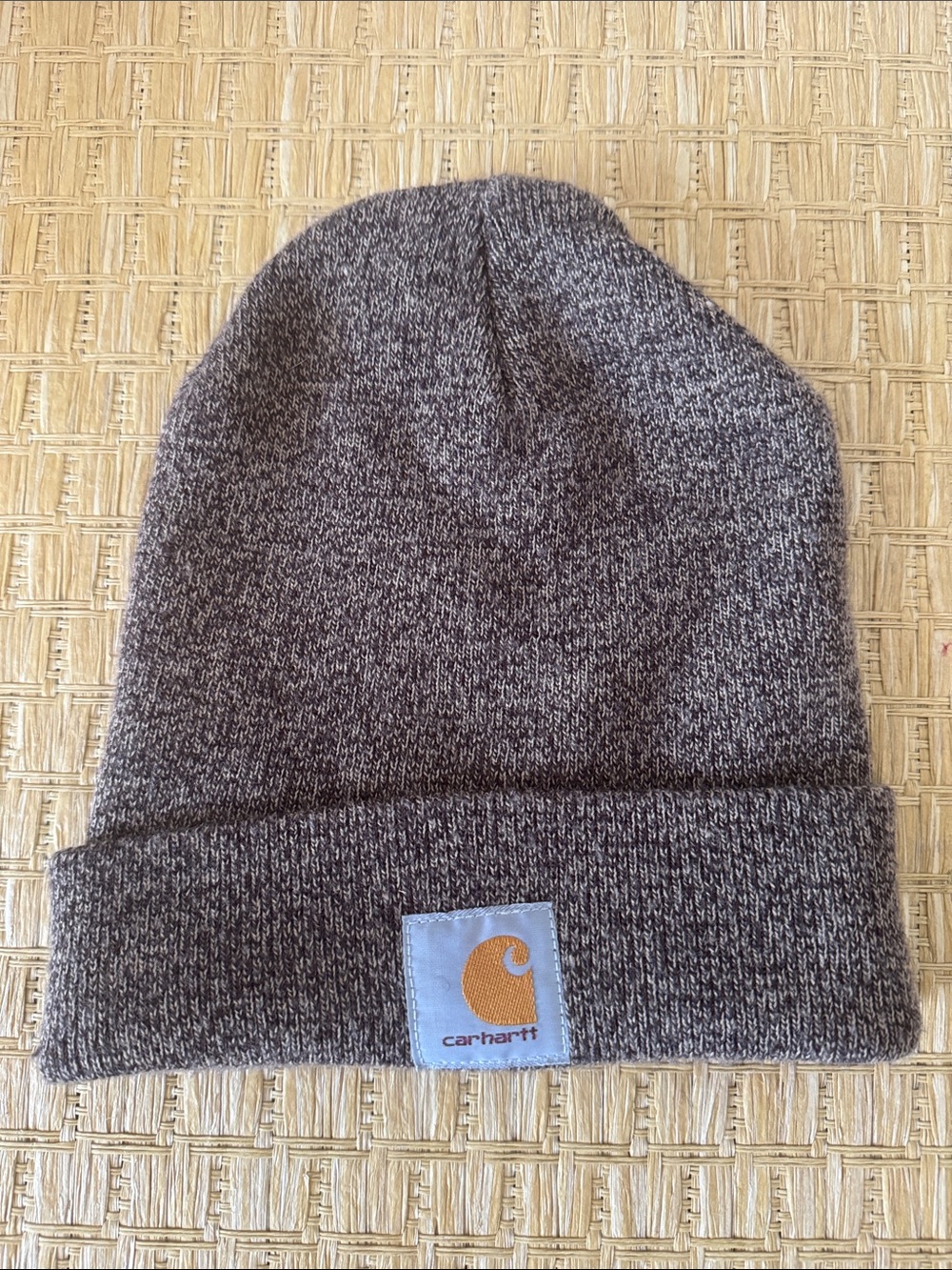 Carhartt Brown Heather Knit Cuffed Beanie with Gold Logo Patch